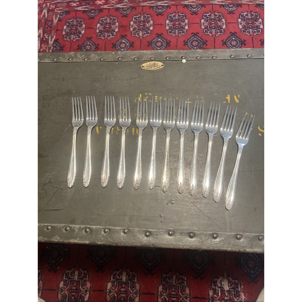 Vintage Nickel Silver Dinner Forks – Ornate Pattern – Set of 12 – Tarnish Patina